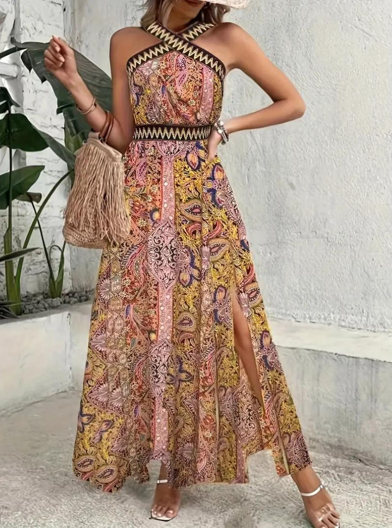 Maxi Dress, Halterneck, Boho Style, Summer Dress, Long Dresses-Fashion Nora