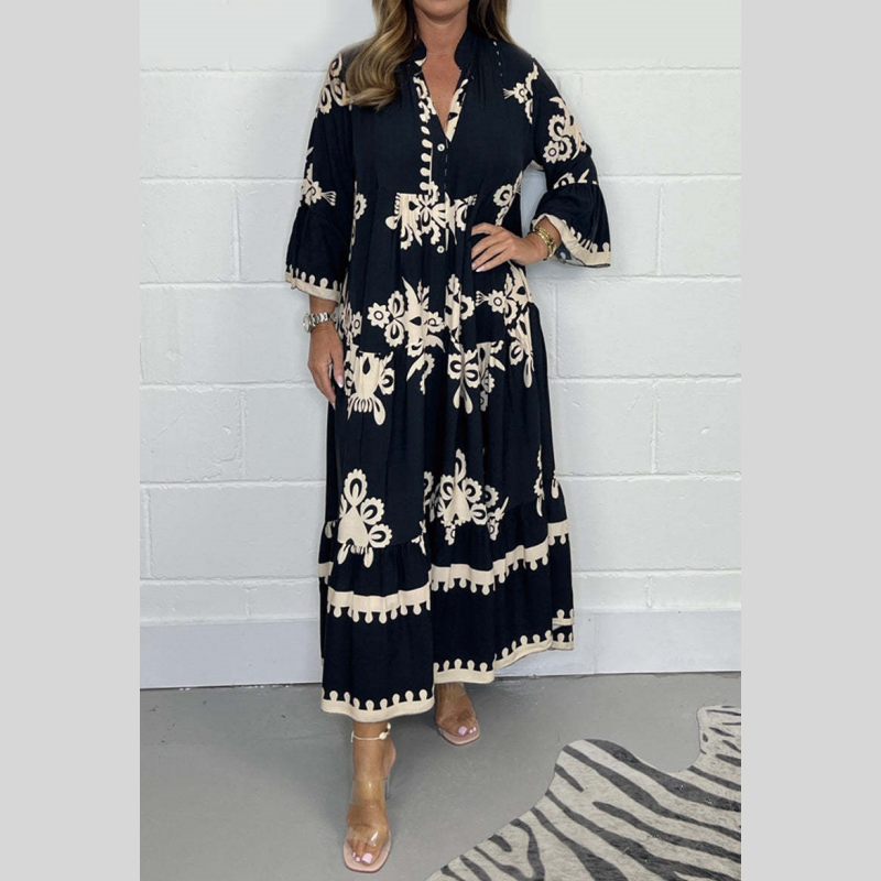 Maxi Dress - Loose Fit - Boho - Long Sleeve Dress - Casual Dress-Fashion Nora