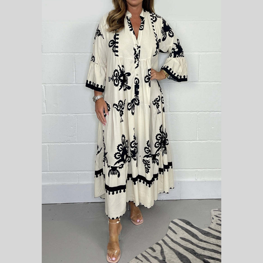 Maxi Dress - Loose Fit - Boho - Long Sleeve Dress - Casual Dress-Fashion Nora