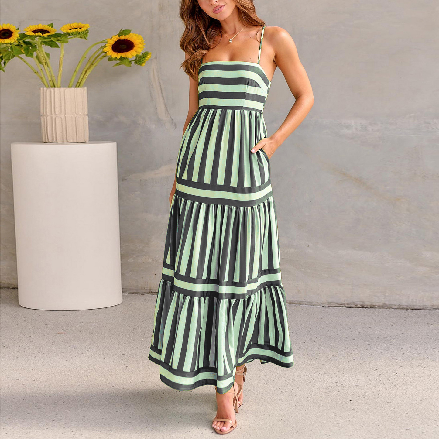 Maxi Dress | Striped | Sleeveless | Elegant Dress | Maxi Sundress-Fashion Nora