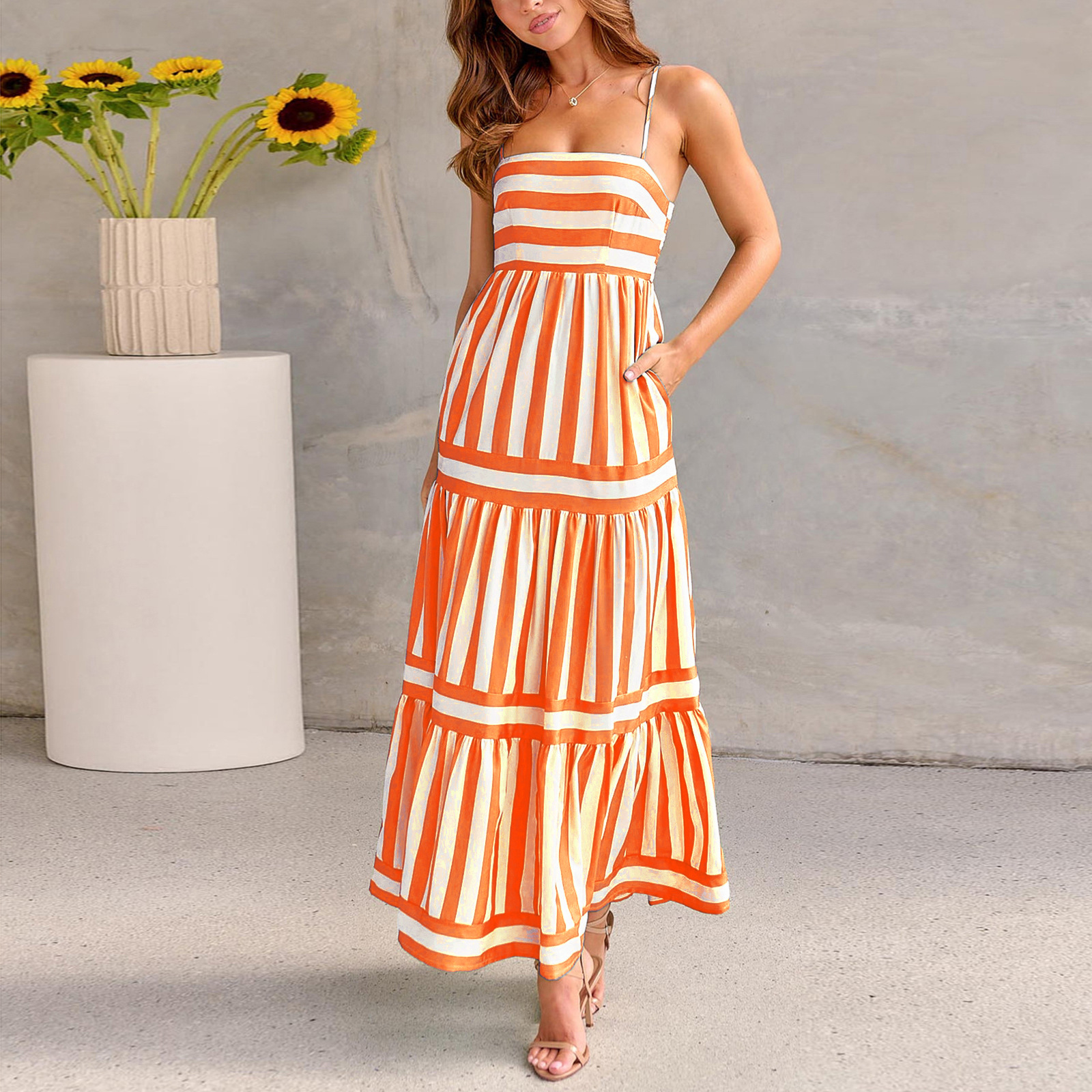 Maxi Dress | Striped | Sleeveless | Elegant Dress | Maxi Sundress-Fashion Nora