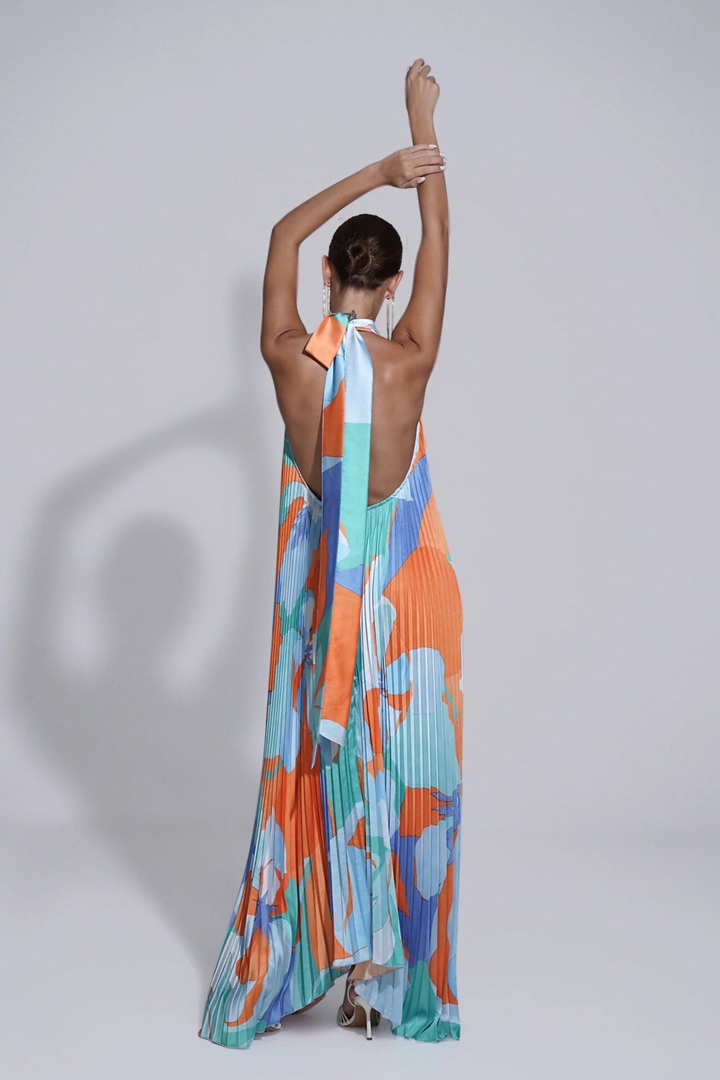 Maxi Dress - V-Neck Flowy Halter neck Open Back Dress-Fashion Nora