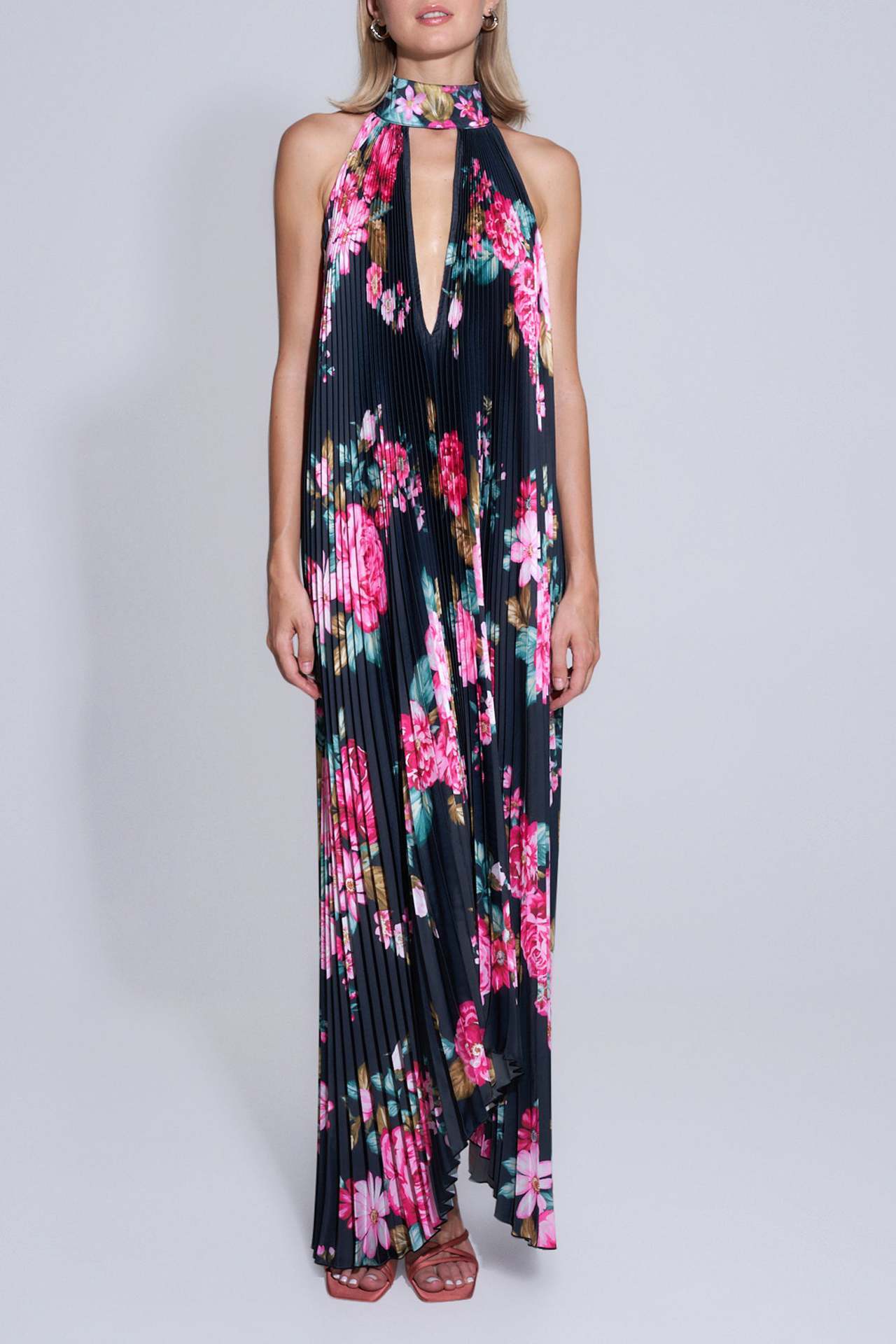 Maxi Dress - V-Neck Flowy Halter neck Open Back Dress-Fashion Nora