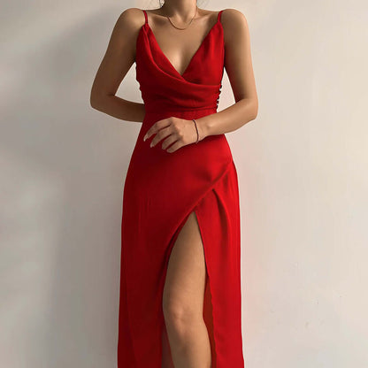 Maxi Dress | V-Neck | Slit | Elegant Dress | Party Dress-Fashion Nora