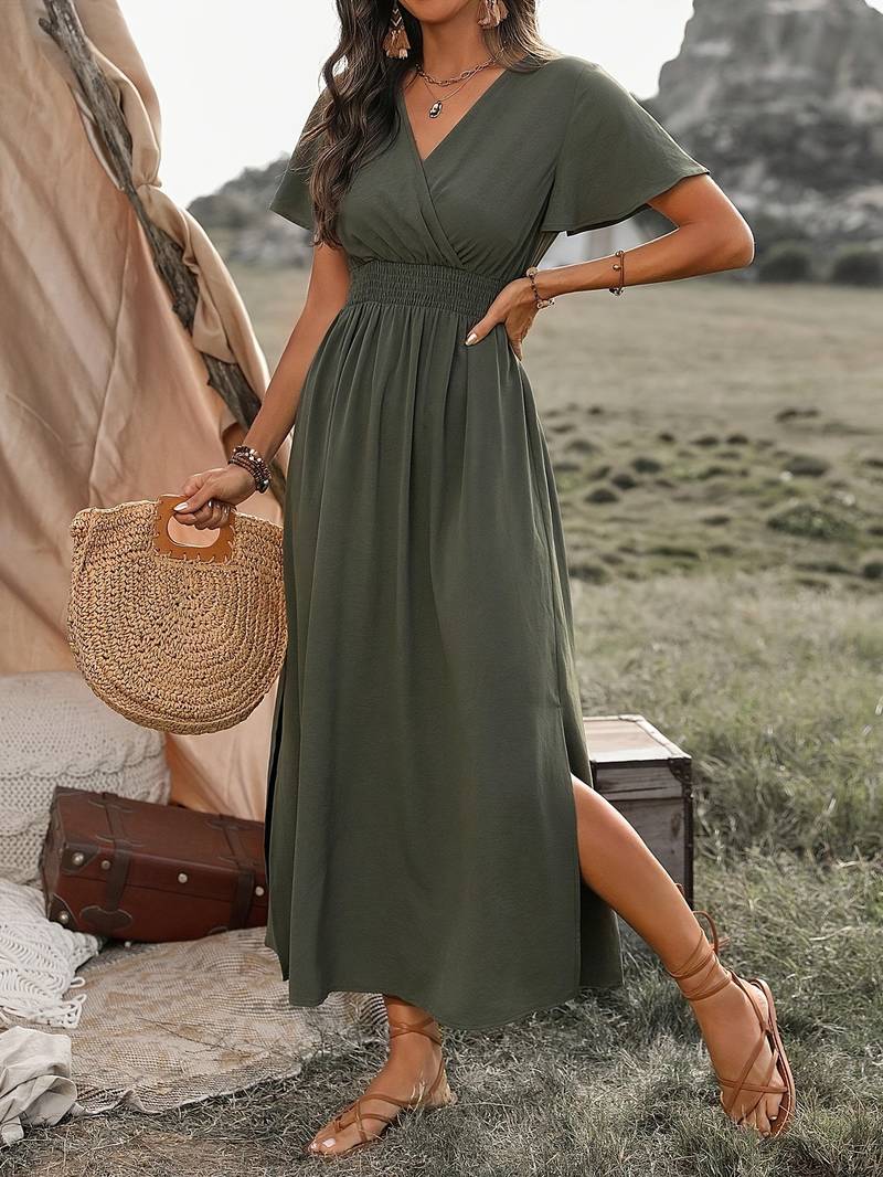Maxi Dress - Women's Green Butterfly Sleeve Maxi Sundress-Fashion Nora