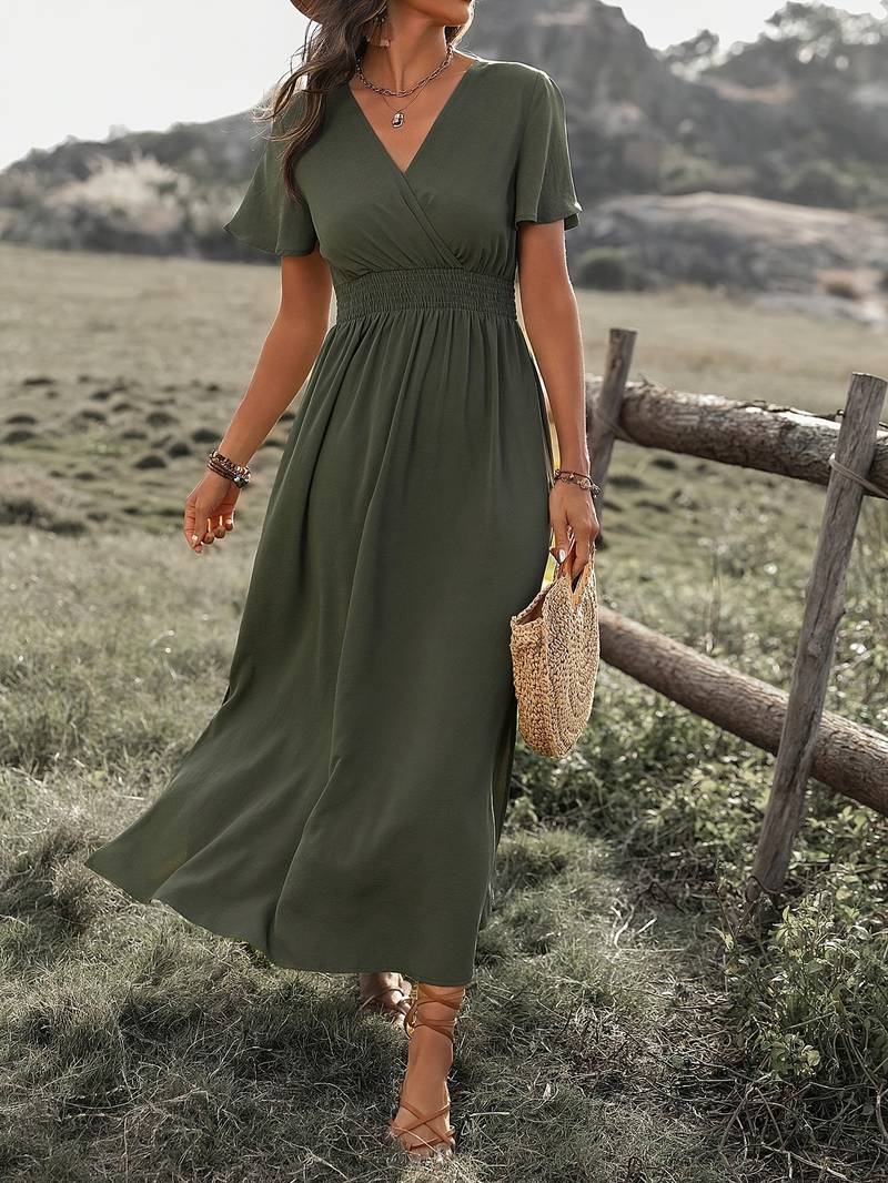 Maxi Dress - Women's Green Butterfly Sleeve Maxi Sundress-Fashion Nora