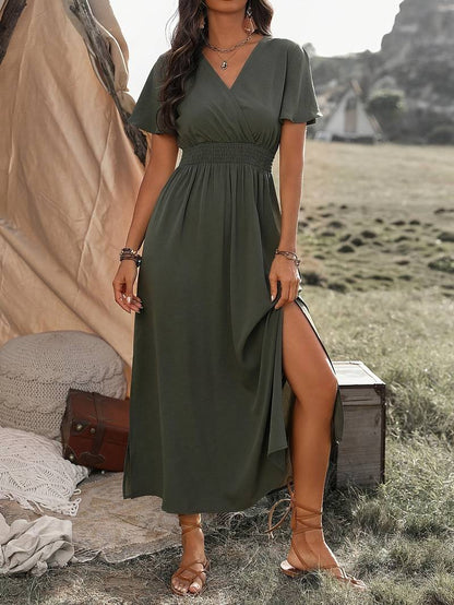 Maxi Dress - Women's Green Butterfly Sleeve Maxi Sundress-Fashion Nora