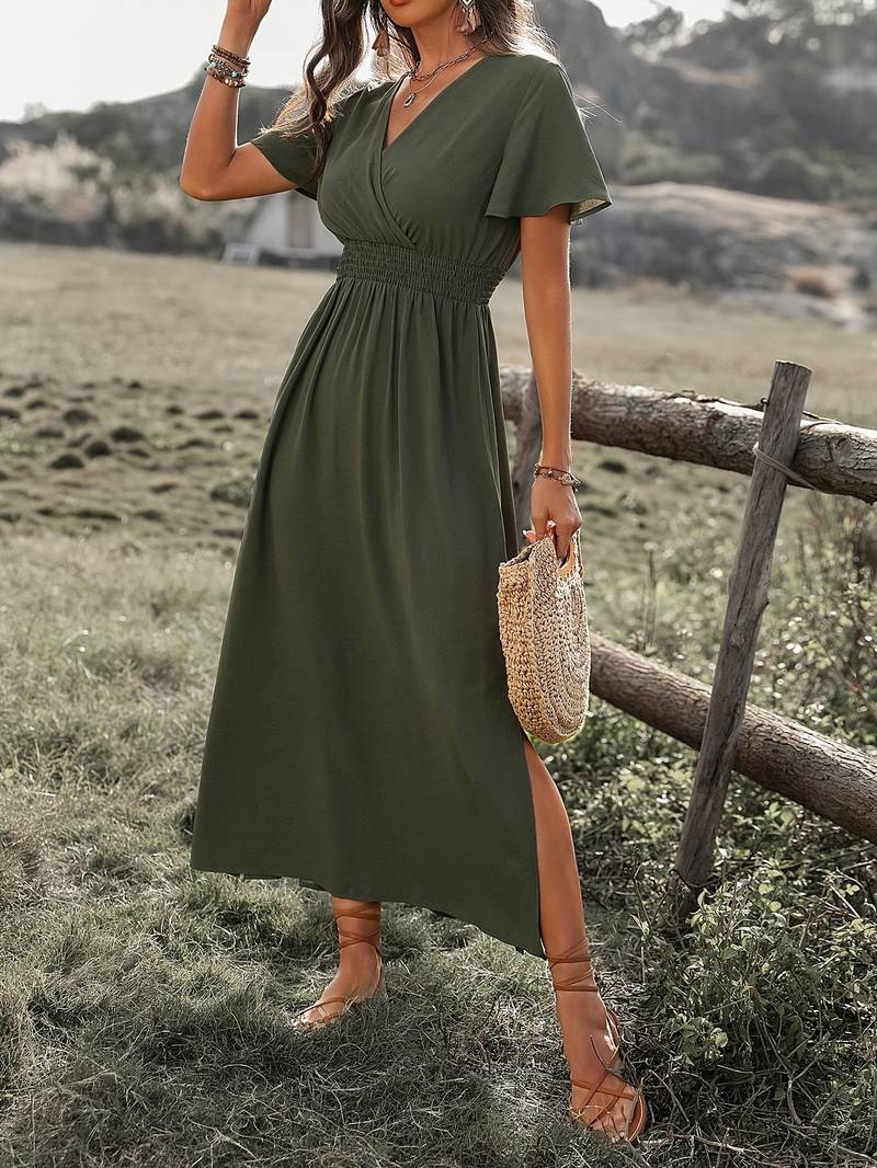 Maxi Dress - Women's Green Butterfly Sleeve Maxi Sundress-Fashion Nora