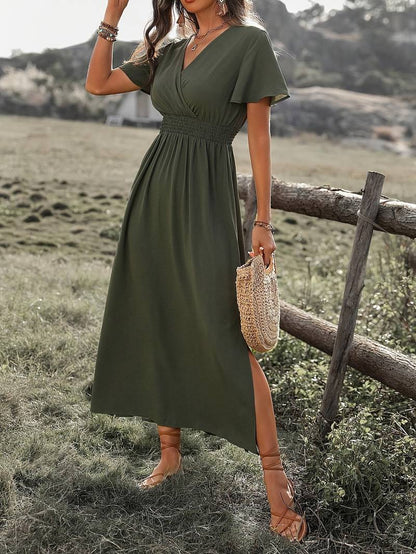 Maxi Dress - Women's Green Butterfly Sleeve Maxi Sundress-Fashion Nora