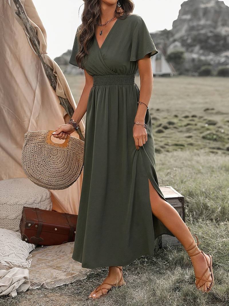 Maxi Dress - Women's Green Butterfly Sleeve Maxi Sundress-Fashion Nora