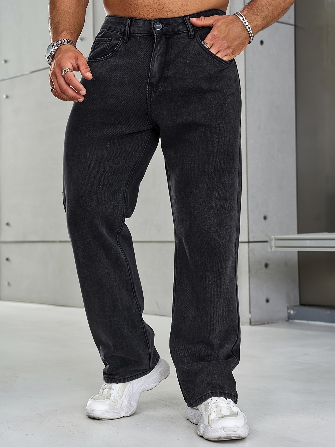 Men's Jeans - Stretch - Straight Leg - Loose Fit Jeans - Baggy Jeans-Fashion Nora