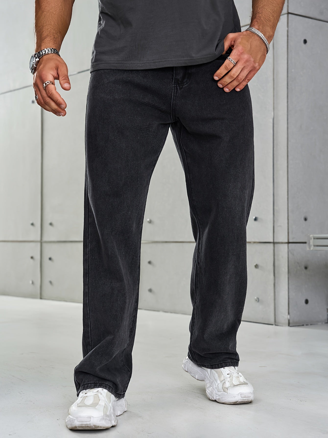 Men's Jeans - Stretch - Straight Leg - Loose Fit Jeans - Baggy Jeans-Fashion Nora