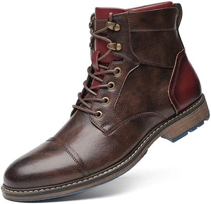 Men's Oxford Boots - Brown Lace Up Non-Slip Leather Boots-Fashion Nora