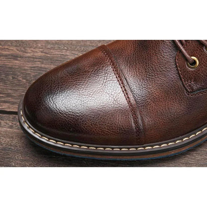 Men's Oxford Boots - Brown Lace Up Non-Slip Leather Boots-Fashion Nora