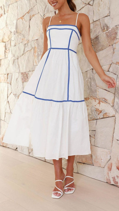 Midi Dress | Sleeveless | A-Line | White Dress | Summer Dress-Fashion Nora