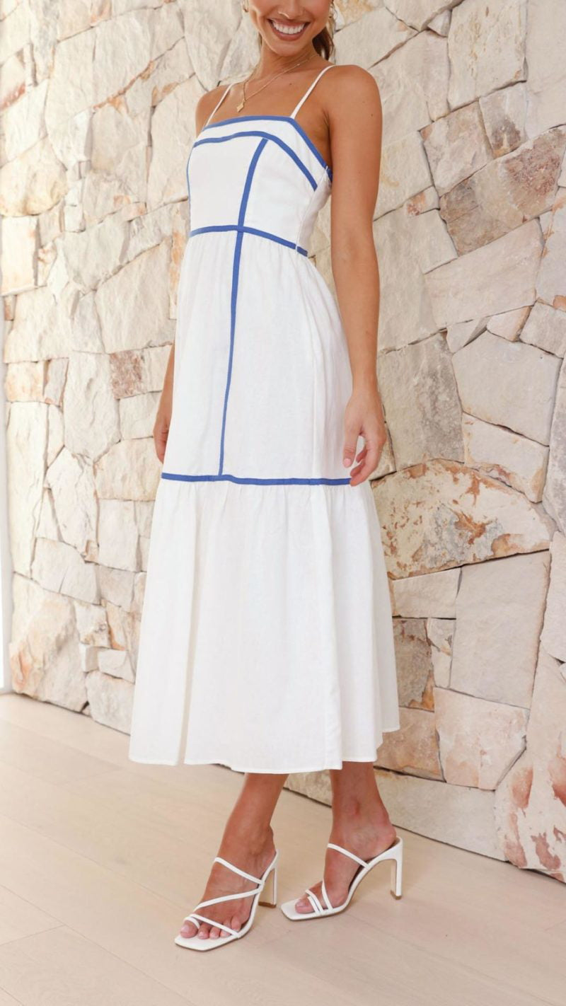 Midi Dress | Sleeveless | A-Line | White Dress | Summer Dress-Fashion Nora