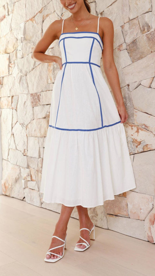 Midi Dress | Sleeveless | A-Line | White Dress | Summer Dress-Fashion Nora