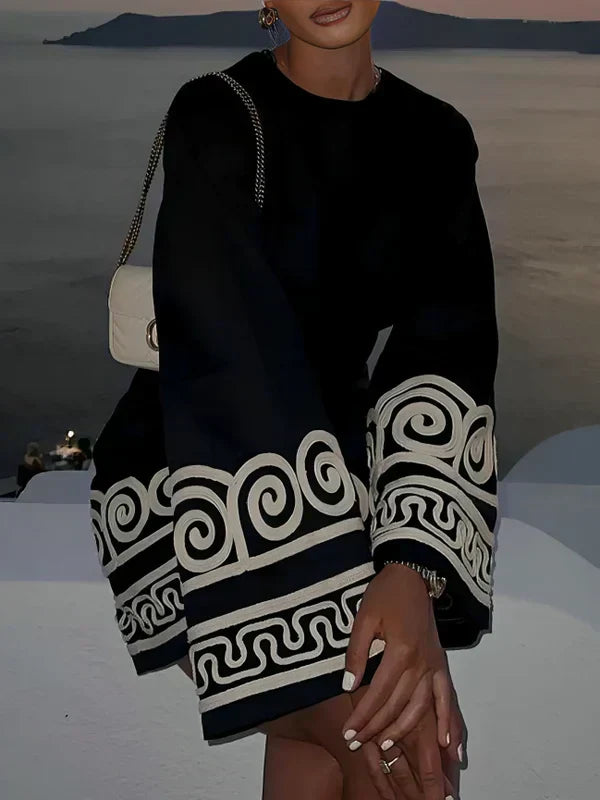 Mini Dress | Bell Sleeve | Black | Long Sleeve Dress | Elegant Dress-Fashion Nora