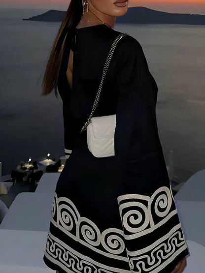 Mini Dress | Bell Sleeve | Black | Long Sleeve Dress | Elegant Dress-Fashion Nora