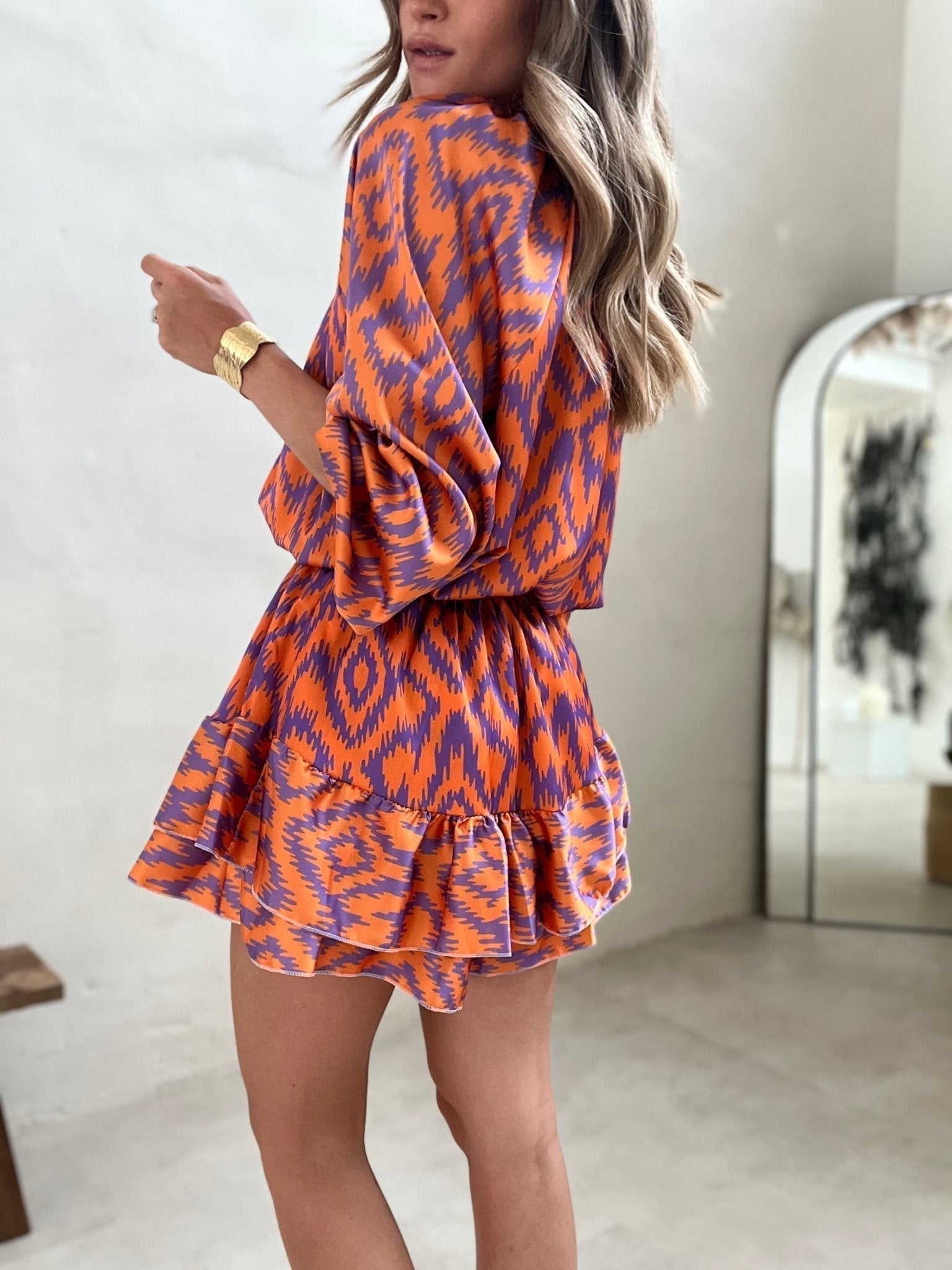 Mini Dress - Long Sleeve - Button-Up - Ruffle Dress - Summer Dress-Fashion Nora