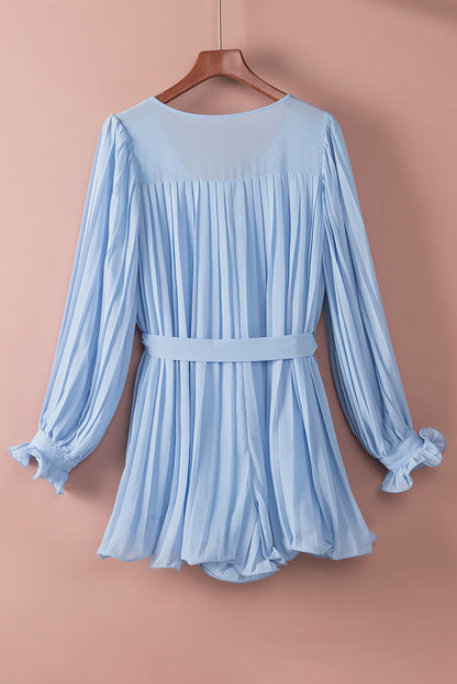 Mini Dress - Long Sleeve - Pleated - Ruffle Mini Dress - Playsuit -Fashion Nora