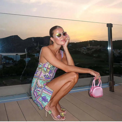Mini Dress - Sleeveless - Colorful - Printed Dress - Summer Dress-Fashion Nora