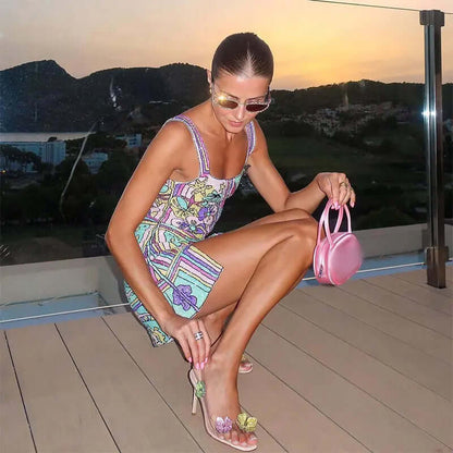Mini Dress - Sleeveless - Colorful - Printed Dress - Summer Dress-Fashion Nora