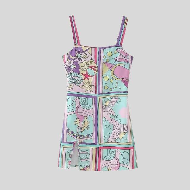 Mini Dress - Sleeveless - Colorful - Printed Dress - Summer Dress-Fashion Nora