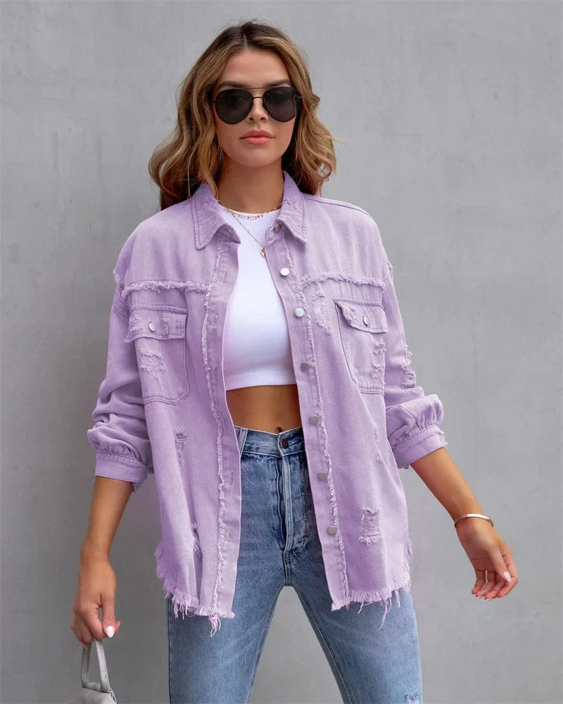 Natalia - Denim Jacket with Raw Edge for Chic Women's Fashion-Fashion Nora