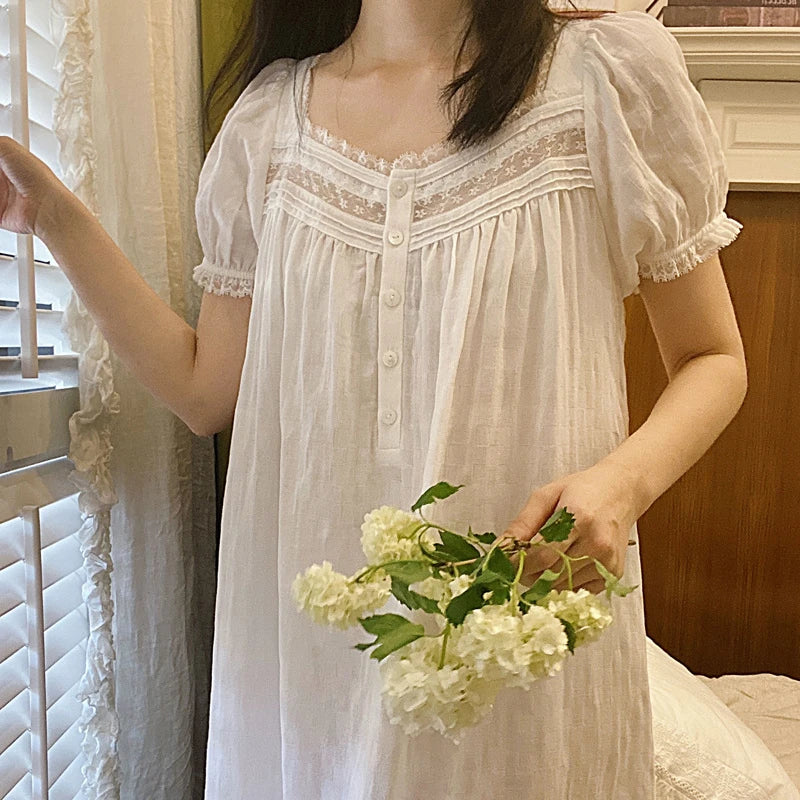 Nighty Dress | White | Long | Night Gown | Women's Sleepwear-Fashion Nora