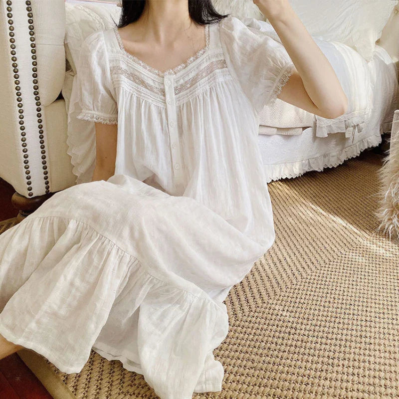 Nighty Dress | White | Long | Night Gown | Women's Sleepwear-Fashion Nora