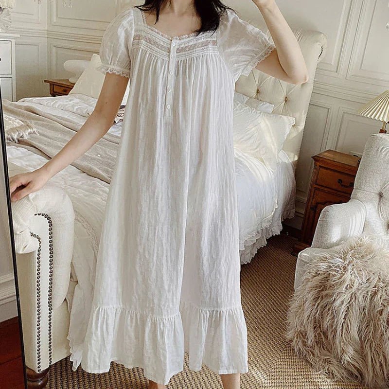 Nighty Dress | White | Long | Night Gown | Women's Sleepwear-Fashion Nora