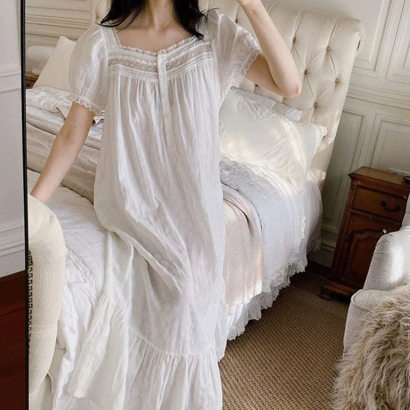 Nighty Dress | White | Long | Night Gown | Women's Sleepwear-Fashion Nora