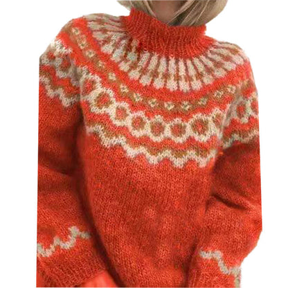 Nordic Jumper | Warm | High Neck | Knitted Sweater | Women's Knitwear-Fashion Nora
