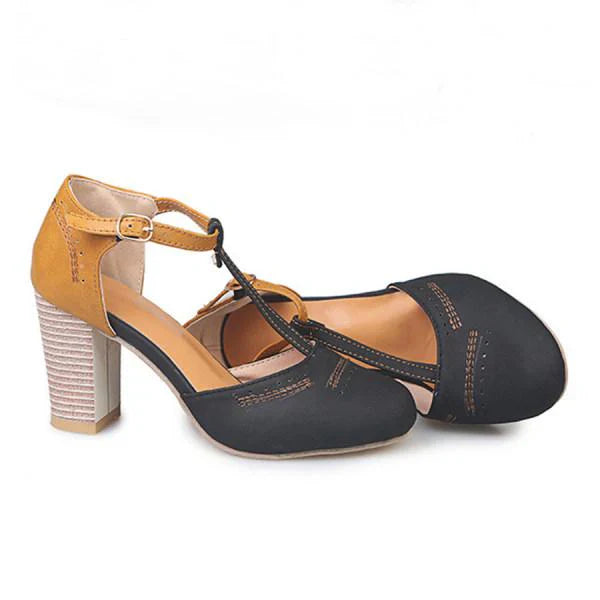 Orthopedic Heels - Women's Block Heel Closed Toe Ankle Strap Heels-Fashion Nora