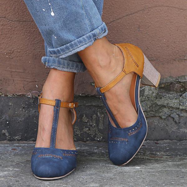 Orthopedic Heels - Women's Block Heel Closed Toe Ankle Strap Heels-Fashion Nora