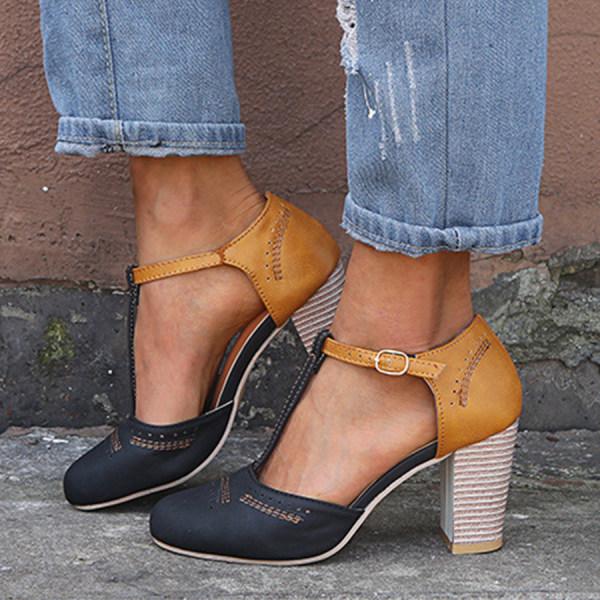 Orthopedic Heels - Women's Block Heel Closed Toe Ankle Strap Heels-Fashion Nora