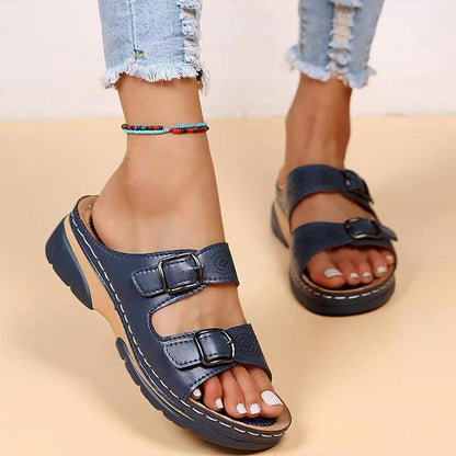 Orthopedic Sandals - Double Buckle - Thick Sole - Slip-On Sandals - Women's Slides-Fashion Nora