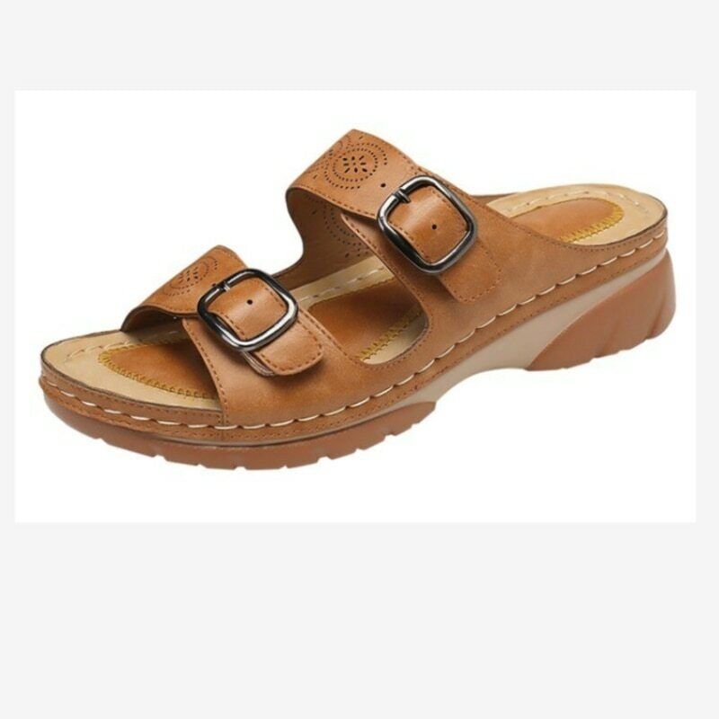 Orthopedic Sandals - Double Buckle - Thick Sole - Slip-On Sandals - Women's Slides-Fashion Nora