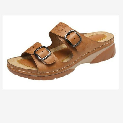 Orthopedic Sandals - Double Buckle - Thick Sole - Slip-On Sandals - Women's Slides-Fashion Nora