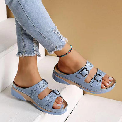 Orthopedic Sandals - Double Buckle - Thick Sole - Slip-On Sandals - Women's Slides-Fashion Nora