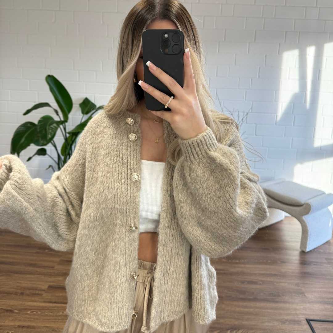 Oversized Cardigan - Chunky - Button-Up - Knit Cardigan