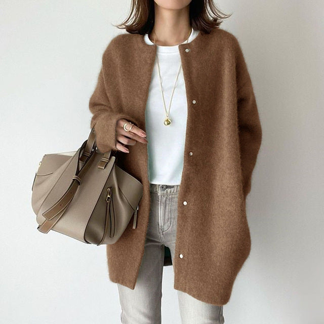 Oversized Cardigan - Long - Button-Up - Cardigan Jacket - Women's Coatigan-Fashion Nora