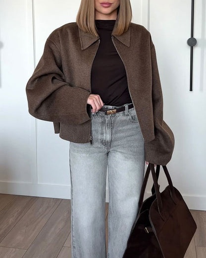 Oversized Jacket | Brown | Zip-Up | Autumn Jacket | Women's Jacket-Fashion Nora