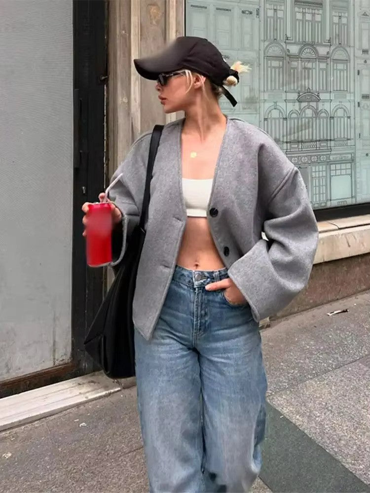 Oversized Jacket | Single Breasted | Vintage | Blazer Jacket | Women's Jacket-Fashion Nora