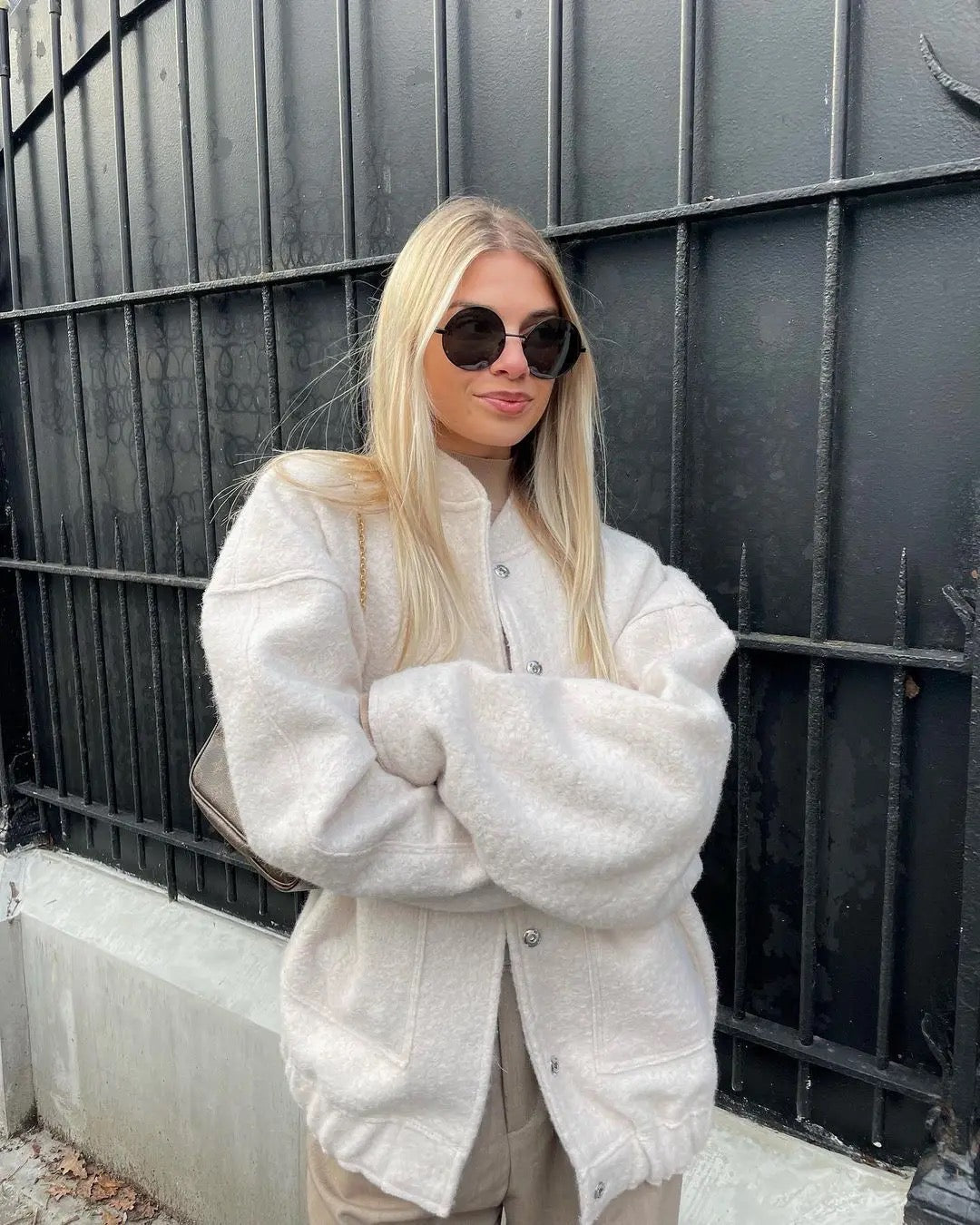 Oversized Jacket | Tweed | Button-Up | Bomber Jacket | Women's Jacket-Fashion Nora
