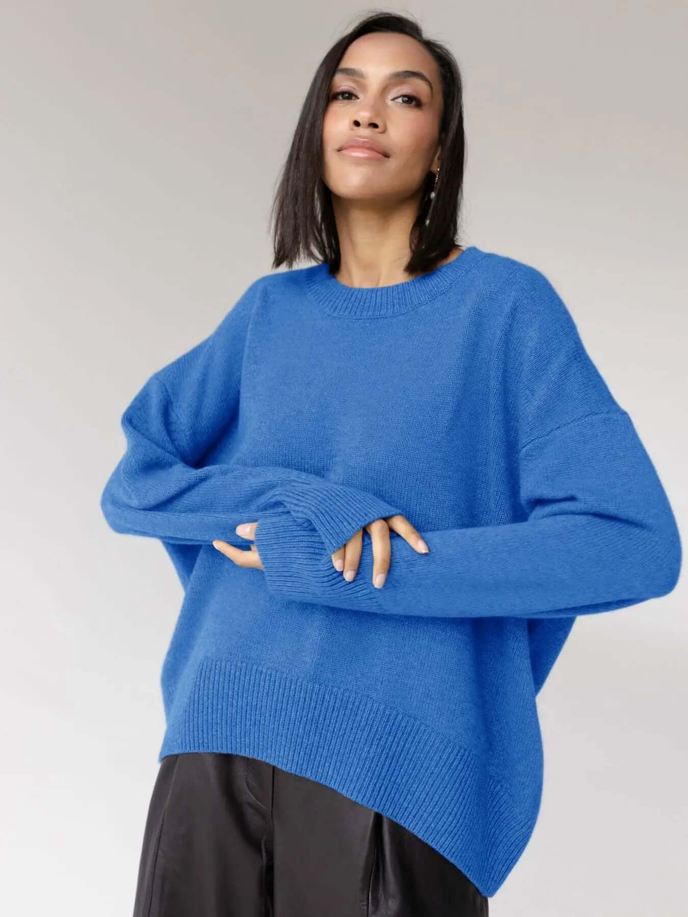 Oversized Jumper | Crew Neck | Pullover | Knitted Sweater | Women's Knitwear-Fashion Nora