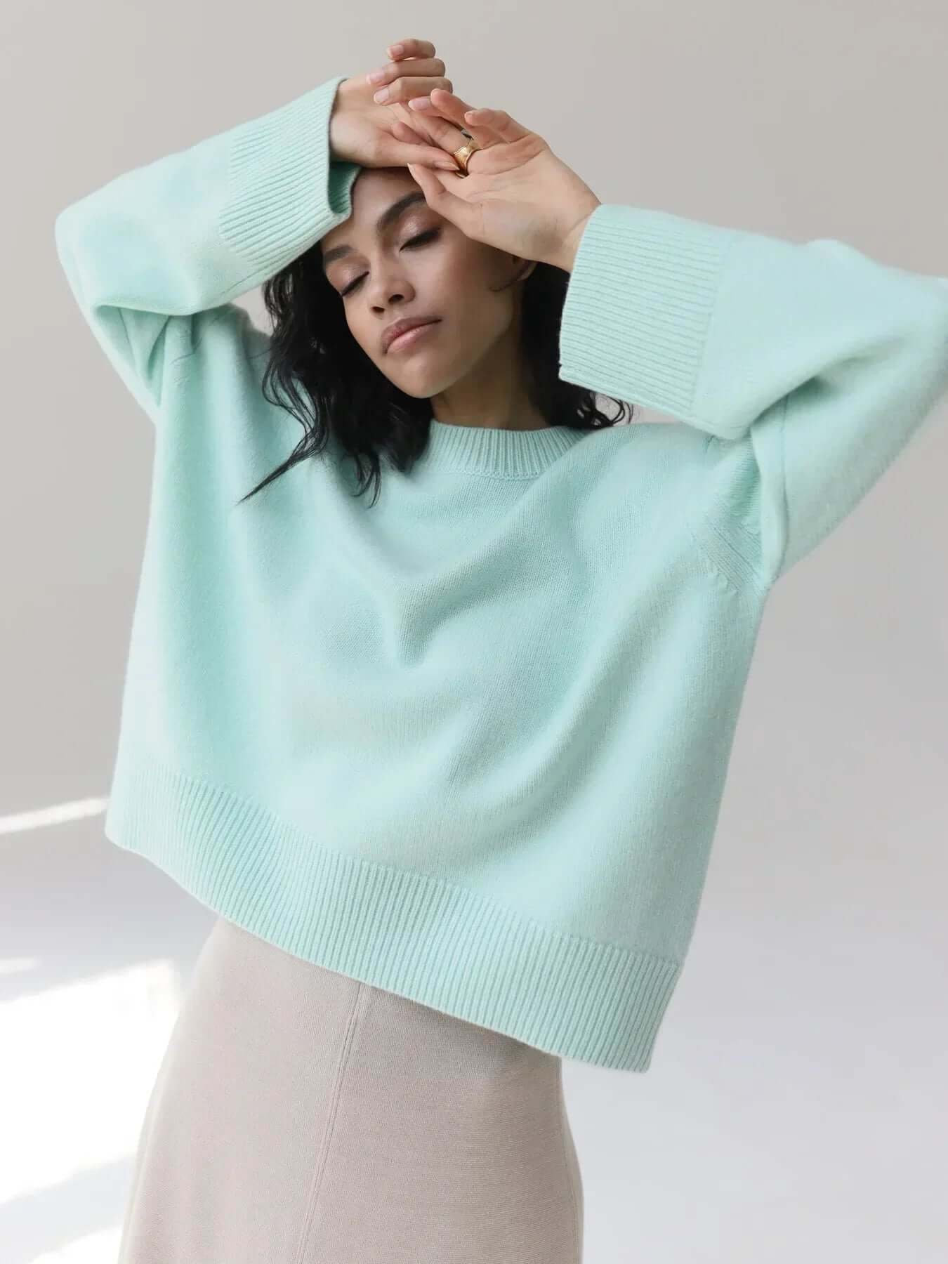 Oversized Jumper | Crew Neck | Pullover | Knitted Sweater | Women's Knitwear-Fashion Nora
