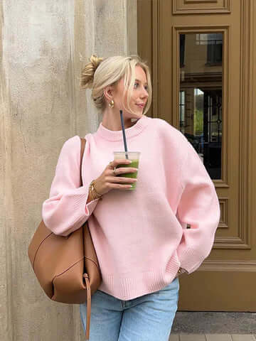 Oversized Jumper | Crew Neck | Pullover | Knitted Sweater | Women's Knitwear-Fashion Nora