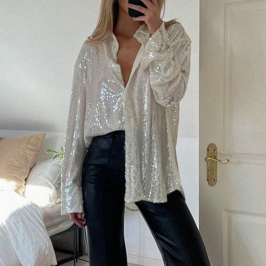 Oversized Sequin Shirt-Fashion Nora